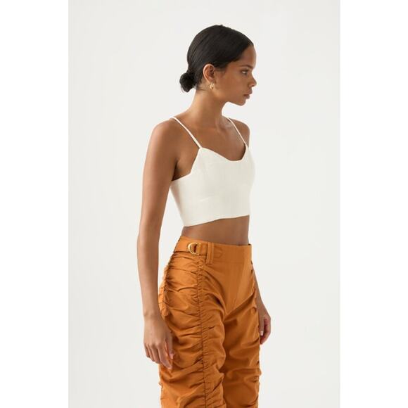 Aje Top 4 Rowena Panelled Bralette Crop Ivory Linen Blend Strap Bustier Summer - Picture 1 of 11